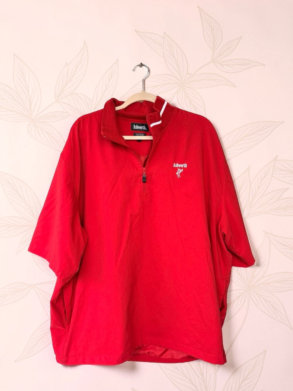 Ashworth Mens XL Golf Windshirt Red Short Sleeve 1/4 Zip WaterResistant Pullover
